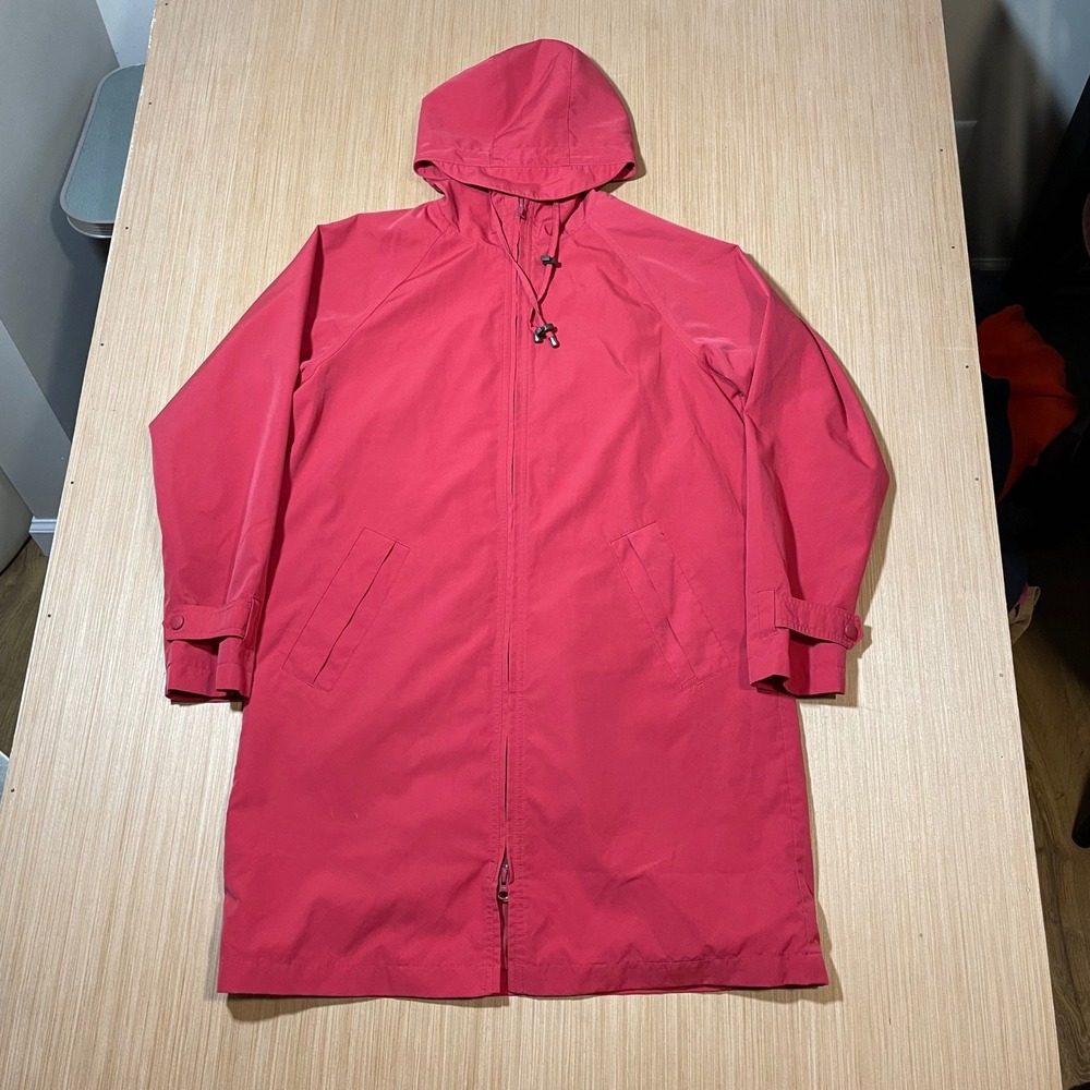 L.L. Bean Rain Jacket Womens Raspberry Pink Hooded Longline Parka Small